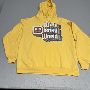 Disney Hoodie Sweatshirt Mens Large Yellow Walt Disney World Graphic Fleece